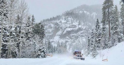 CDOT Photo: A snow plow clears snow on US 160 near Treasure Falls, Feb. 7.