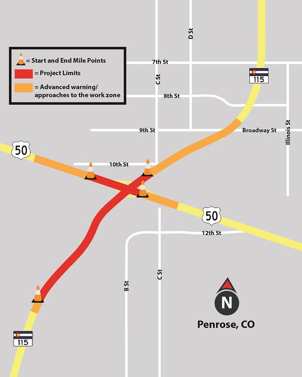 US 50 and CO 115 improvements map