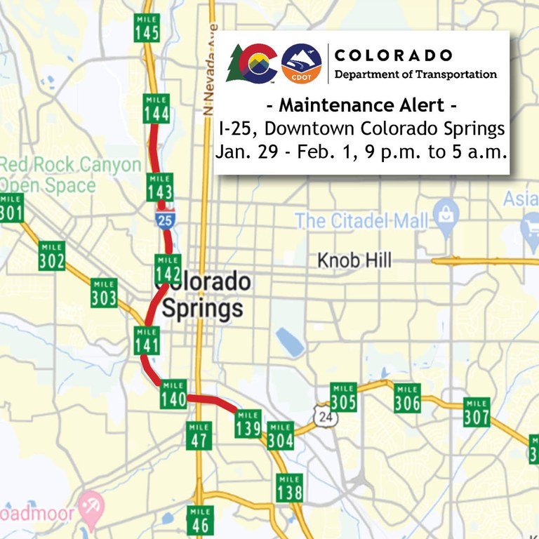 I-25 CO Springs Pothole Repair Maintenance Map