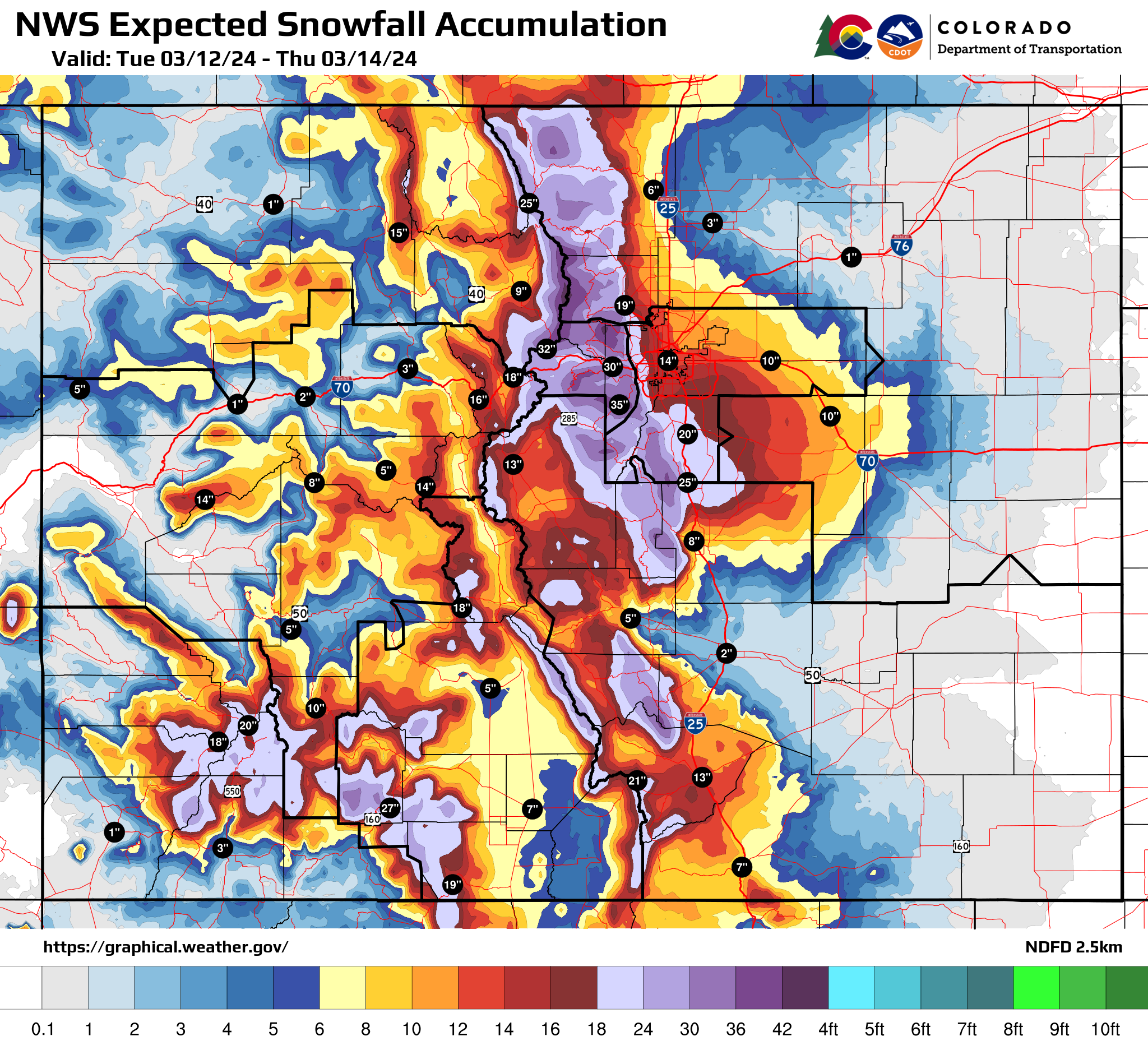 National Weather Service Expected Snowfall Accumulation map for March 12 to March 14 2024.png detail image