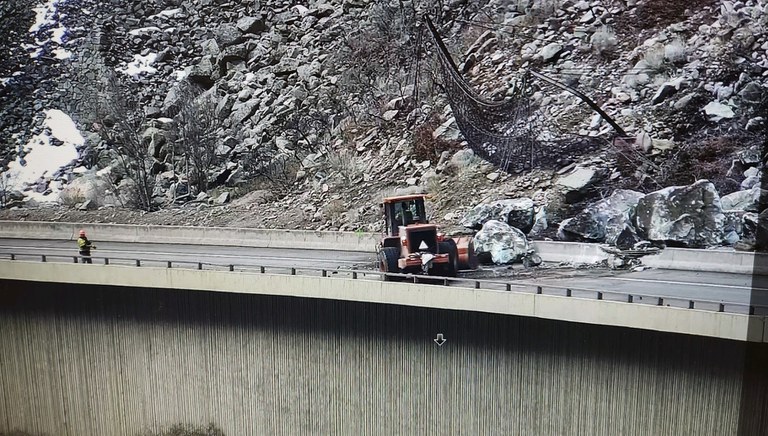 Rockslide on westbound I-70 Glenwood Canyon on March 7, 2024.