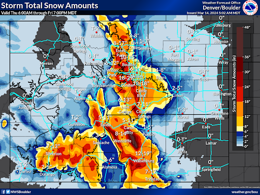 Storm total snow amounts statewide map as of 6 am Thursday March 14.png detail image