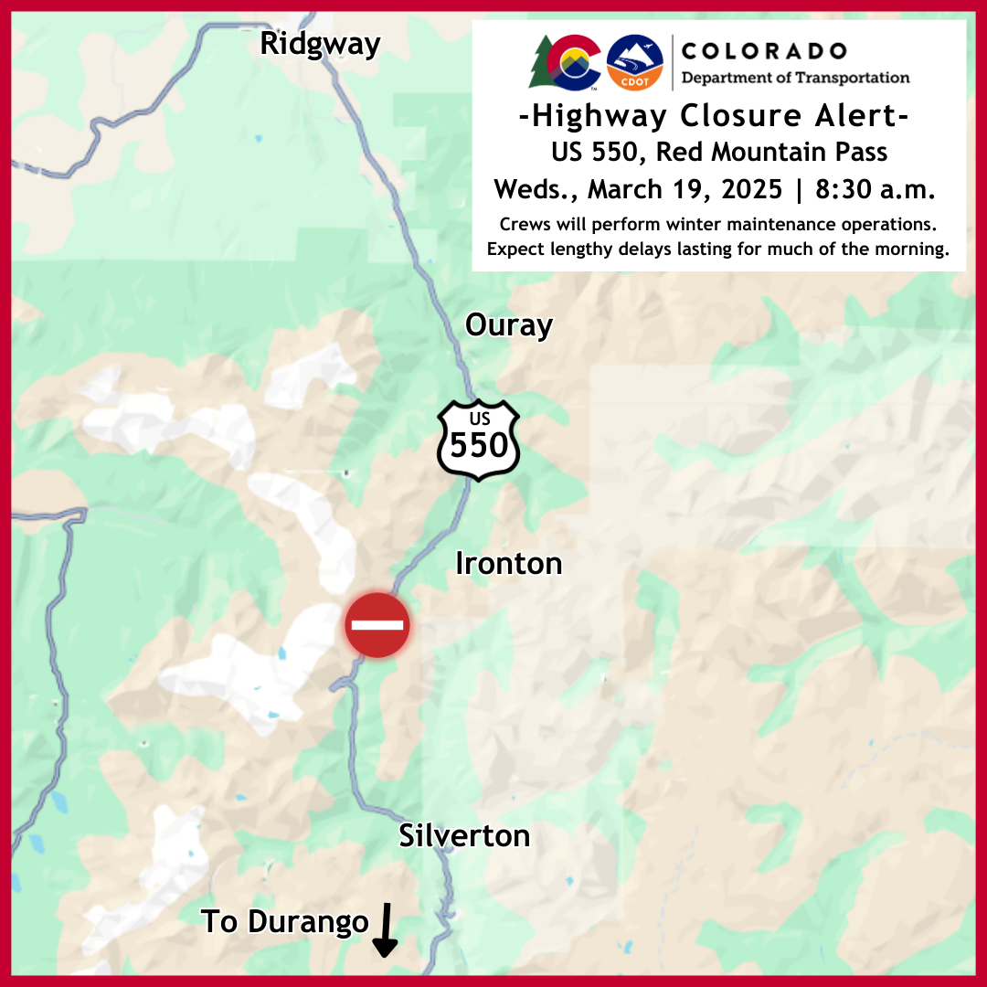 Highway Closure Alert Map 031925 US 550 SIlverton Ouray.png detail image