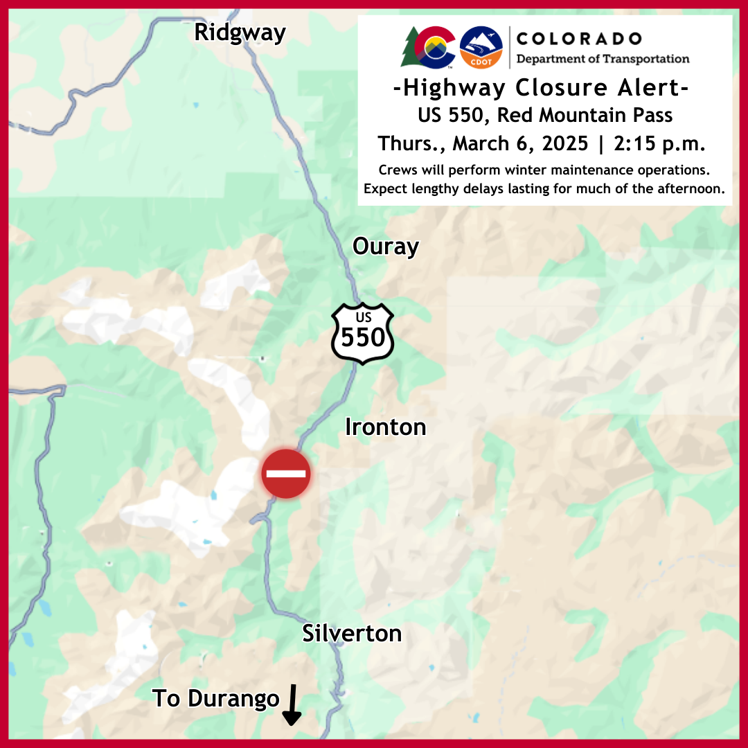 Highway Closure Alert Map US 550 Red Mountain Pass between Silverton and Ouray 03062025.png detail image
