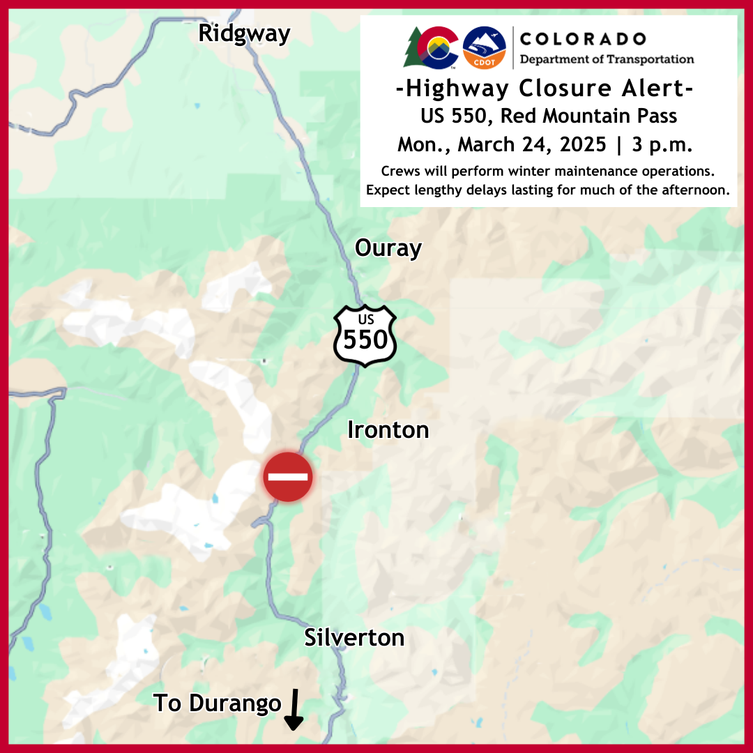 Highway closure map us 550 red mountain pass 03242025 .png detail image