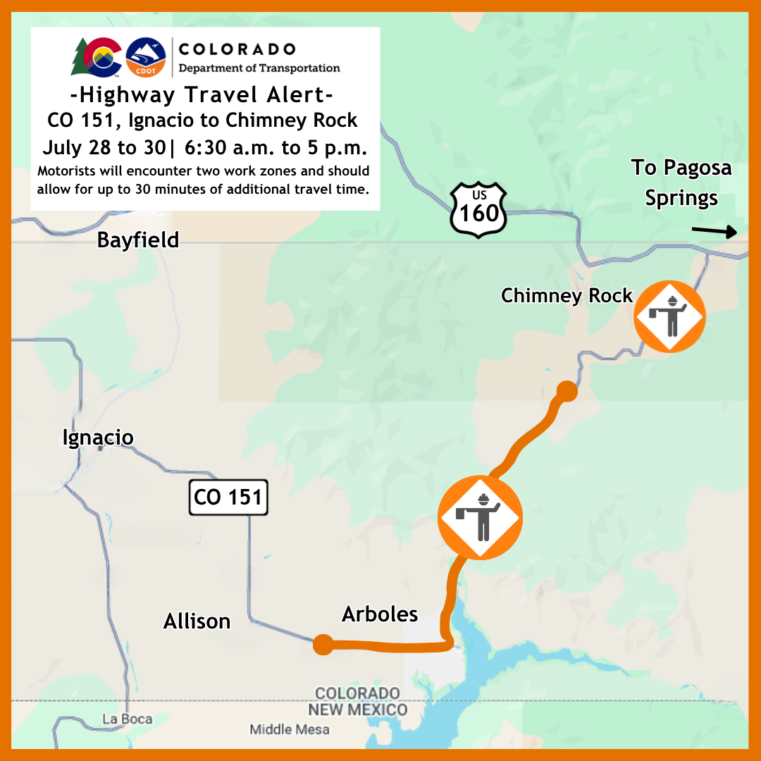 Highway maintenance map of CO 151 between Ignacio and Chimney Rock .png detail image
