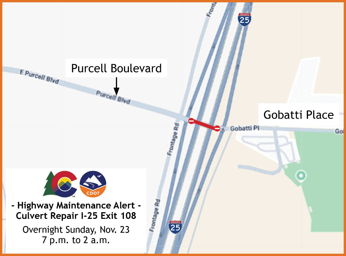 Map of I-25 at Exit 108 closure (Purcell Boulevard).jpg detail image