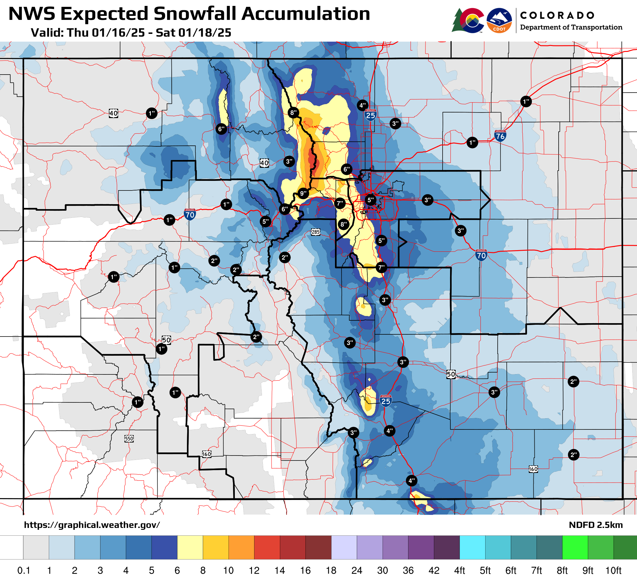 National Weather Service Expected Snowfall Accumulation Map 01162025 to ...