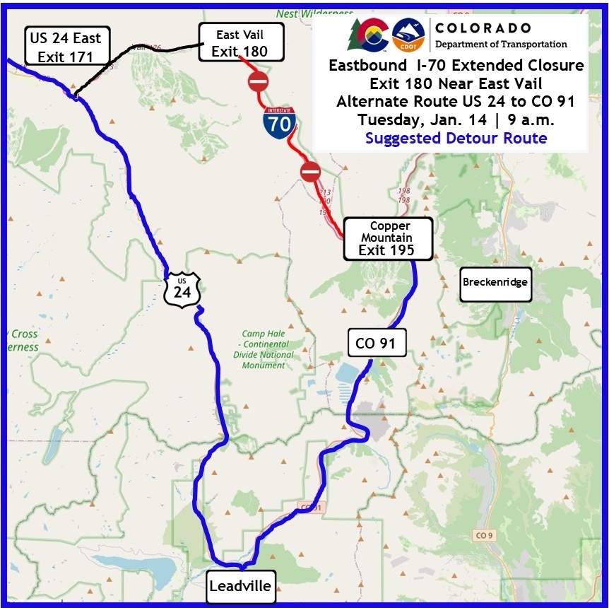 Travel Alert Map Eastbound I-70 Extended Closure East Vail 011425.png detail image