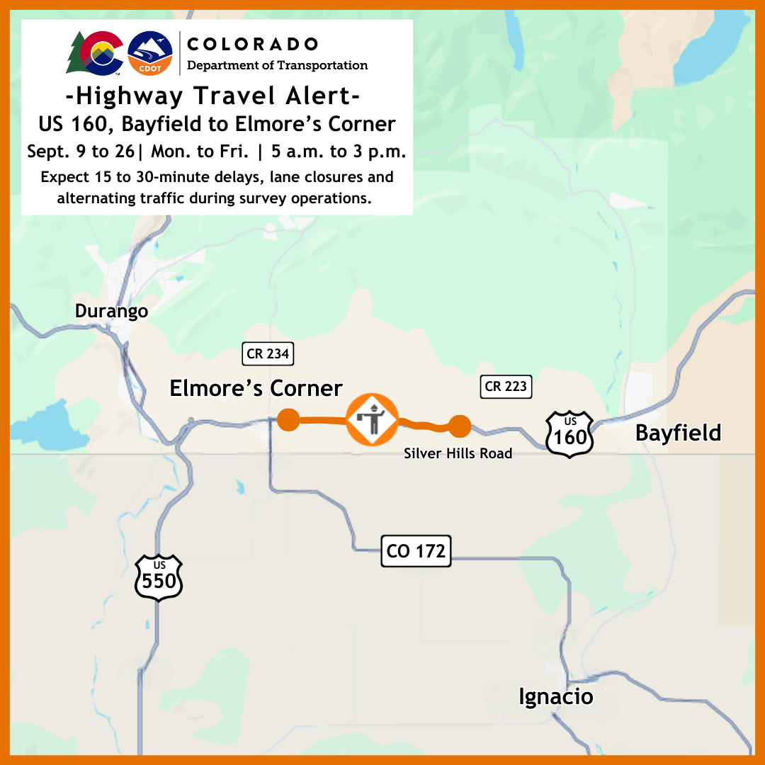 Travel alert map on US 160 Elmore Corner and Bayfield 09092025.png detail image