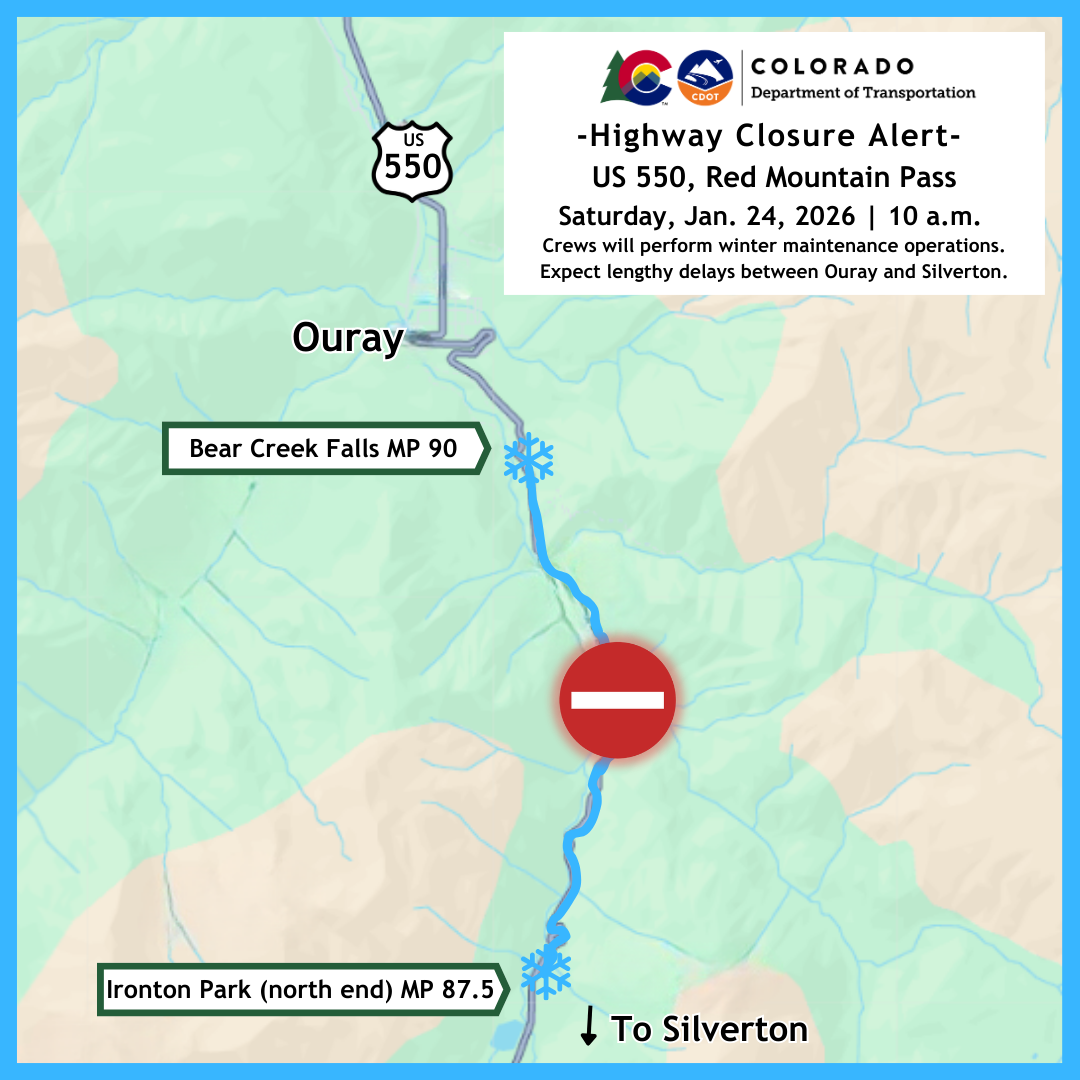 Closure map of US 550 winter maintenance operations on Jan. 24 between Silverton and Ouray.png detail image