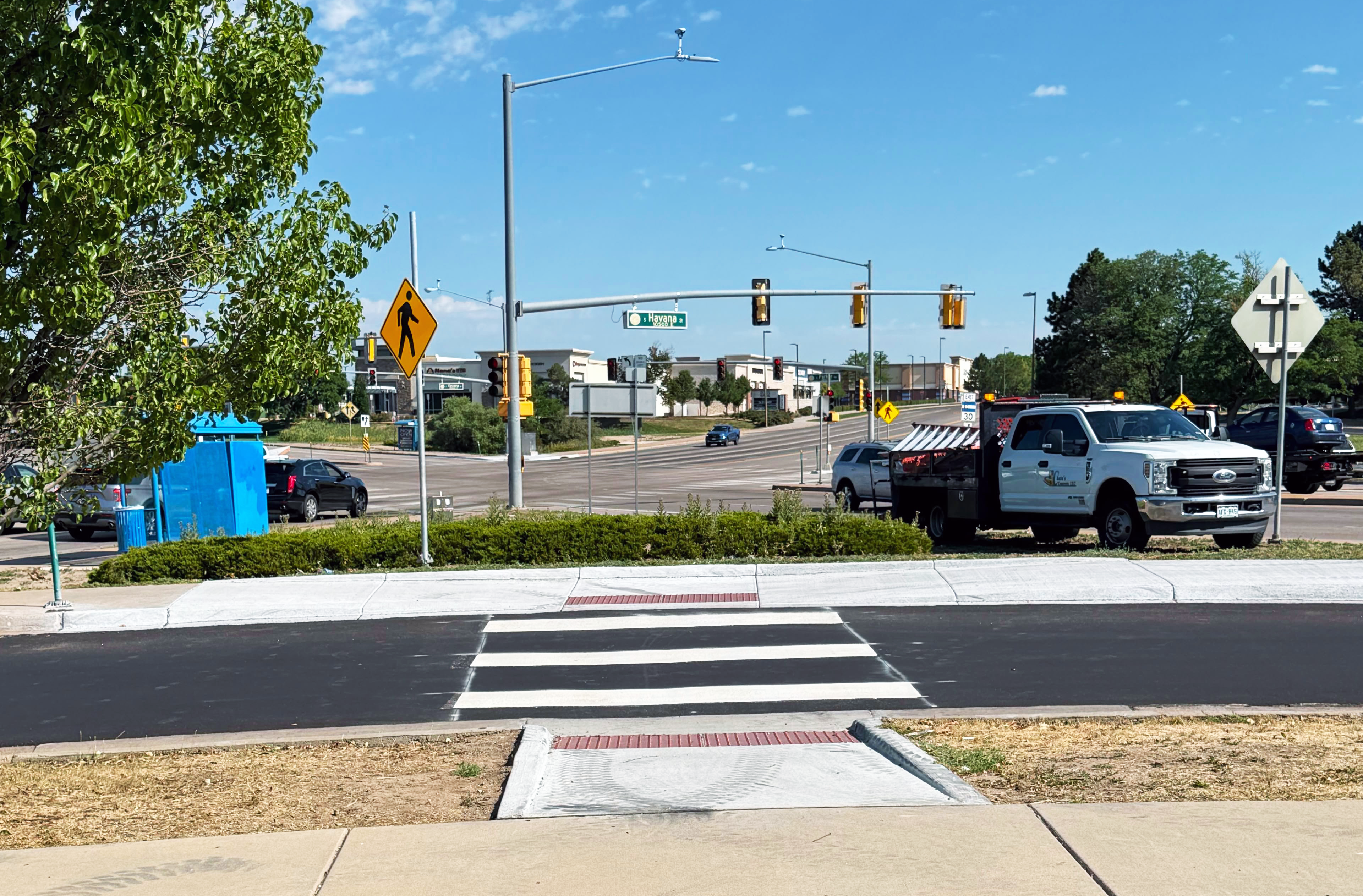 CO 83 Americans with Disabilities Act Curb Ramp Upgrade completed curb ramp and croswalk striping at Parker Road and Havana Street.png detail image