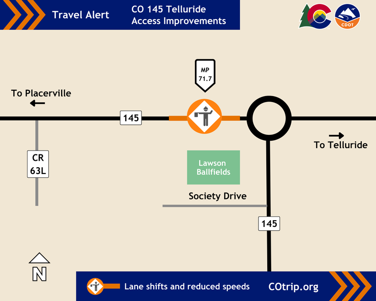 Map of CO 145 near Telluride