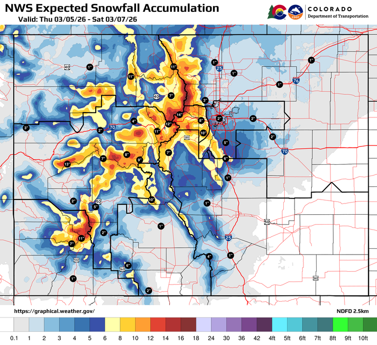 National Weather Service Snowfall Accummulation map for 03052026 to 03072026