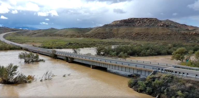 CDOT Photo - US Highway 160 San Juan River Bridge and its rising waters near the Four Corners.