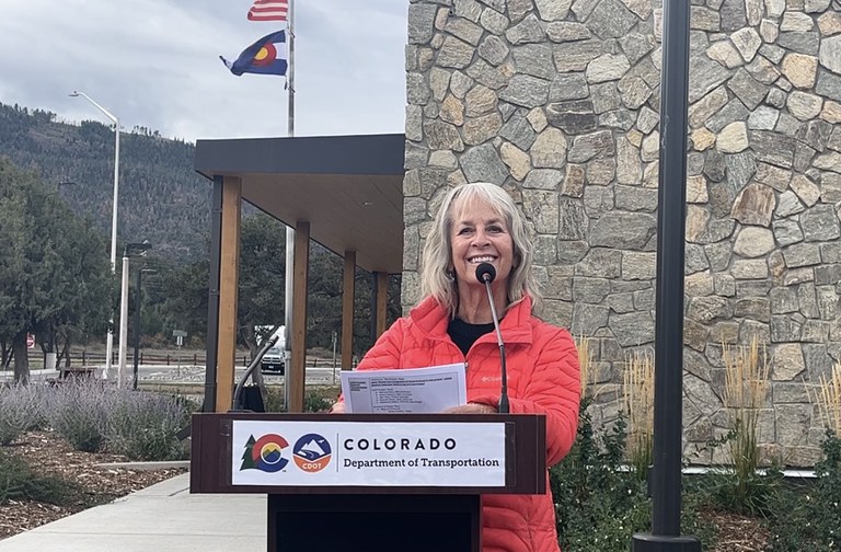 Colorado Transportation Commissioner Barbara McLachlan addresses the audience.