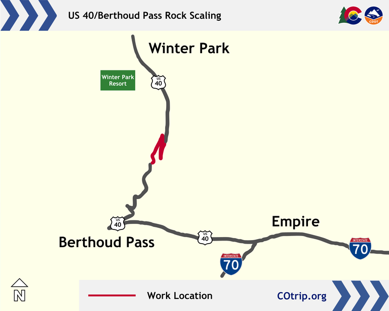 Rock scaling location on US 40/Berthoud Pass south of Winter Park