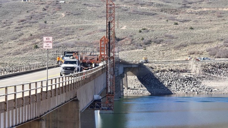 Inspectors continue conducting work on the US 50 middle bridge over Blue Mesa Reservoir