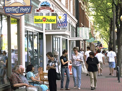 Pedestrian stroll and shop in downtown Fort Collins