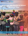 Cover of the Colorado Safe Routes to School Strategic Plan featuring a line of young students wearing bicycle helmets with their arms around each other's shoulders on a school blacktop. Text on the cover reads "Colorado Safe Routes to School Strategic Plan" and "Five-Year Strategic Plan Update March 2024" alongside the Colorado Department of Transportation and Colorado Safe Routes to School logos. thumbnail image