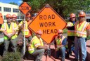Maintenance Works with "Road Work Ahead" Sign. thumbnail image