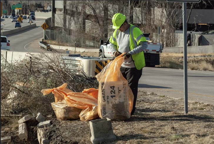 CDOT crew member cleaning litter on highway.jpg detail image