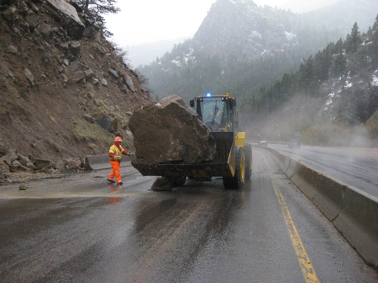 Maintenance crews mitigating rockfall on US 285