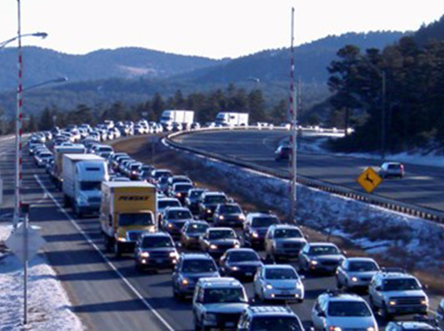 Traffic backing up along I-70 mountain corridor