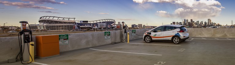 View of the Denver Broncos stadium from the parking garage roof at CDOT HQ.