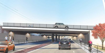 Ward Road Rendering Rendering of Ward Rd under I-70 with improvements to multimodal transportation
