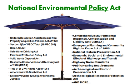NEPA umbrella National Environmental Policy Act "umbrella" of regulations and policies that are considered during the process