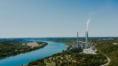 Industrial facility adjacent to highway and river