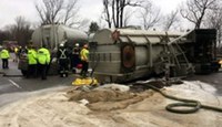Chemical spill Chemicals spilled on a highway with employees working to clean it up