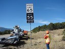 CDOT crews install the first Wildlife Zone signs on US 24, north of Buena Vista. thumbnail image