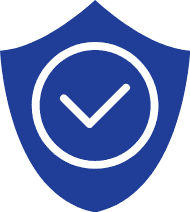 blue badge with a white circle and white check mark icon
