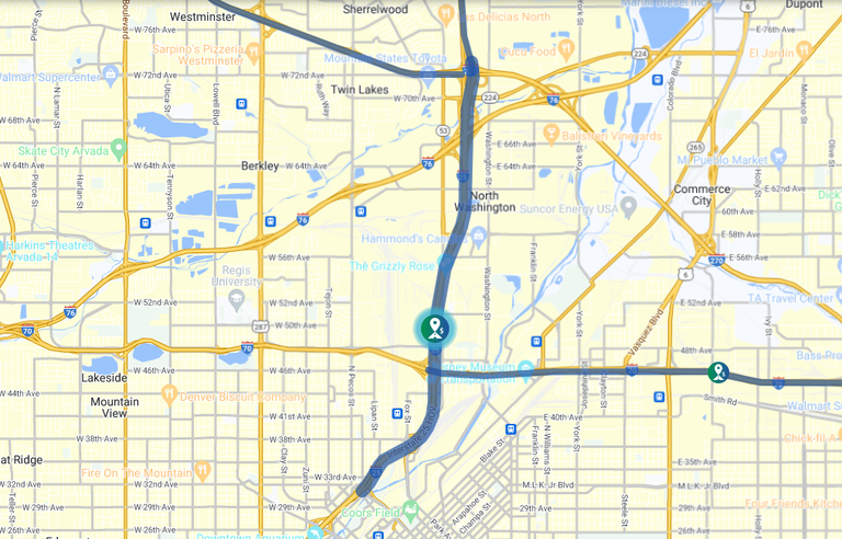 Map of I-25 Central Express Lanes