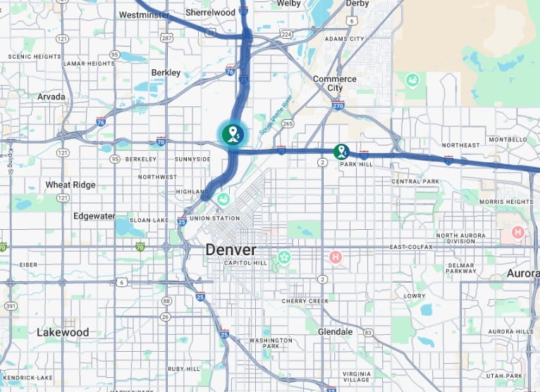 I-25 Central Express Lanes Map of I-25 Central Express Lanes