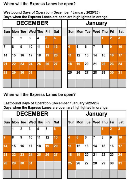 Mountain Express Lanes Hours of Operation Westbound 