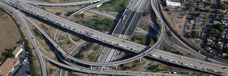Aerial view of intersecting roads and highways in Denver