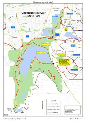 Map of trails at Chatfield State Park.
