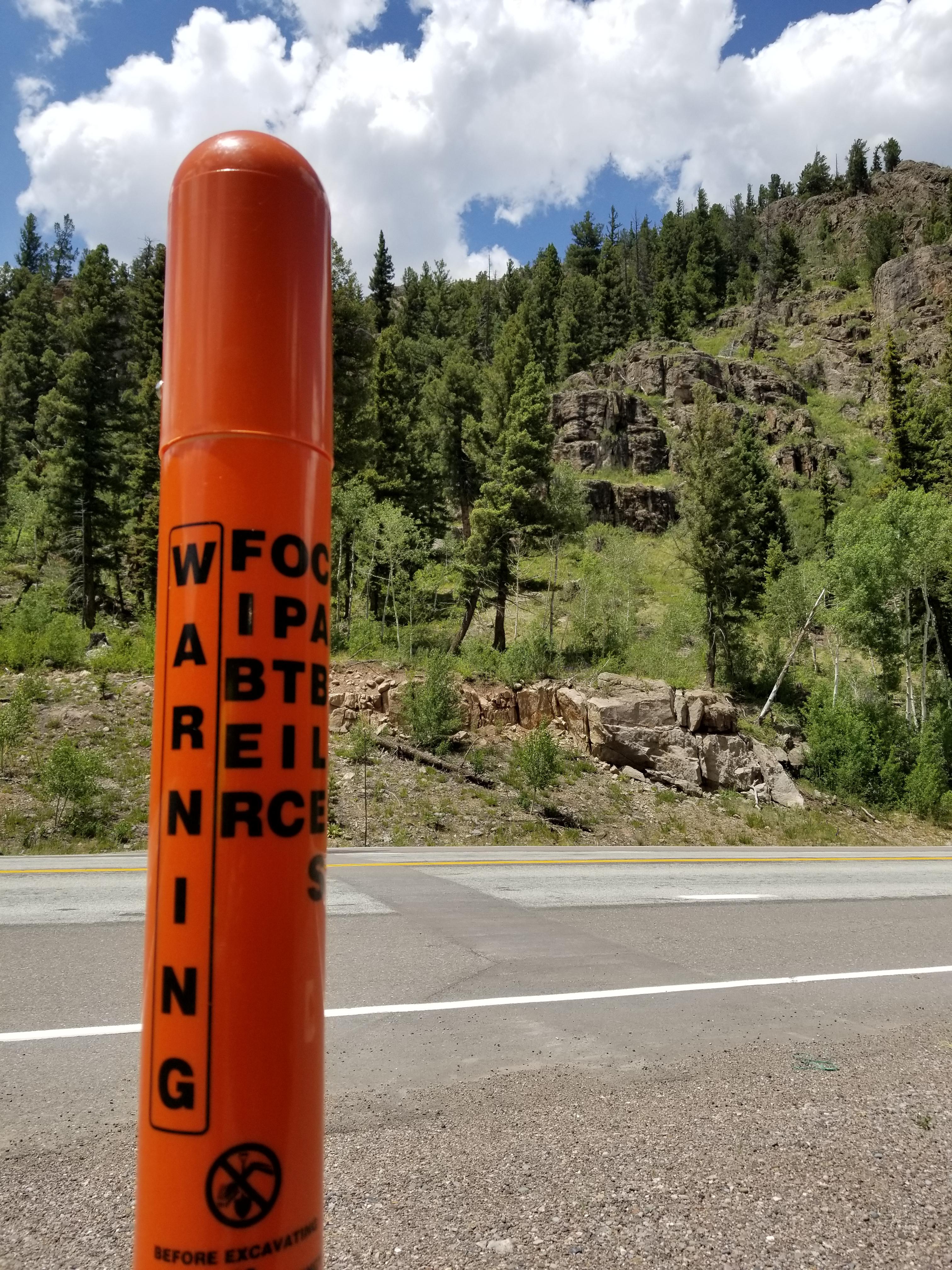 orange fiber marker with mountains in background.jpg detail image