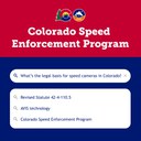 Colorado Speed Enforcement Program graphic of a search bar with the question, "What's the legal basis for speed cameras in Colorado?" Search bar history reads, "Revised Statute 42-4-110.5," "AVIS technology" and "Colorado Speed Enforcement Program." thumbnail image