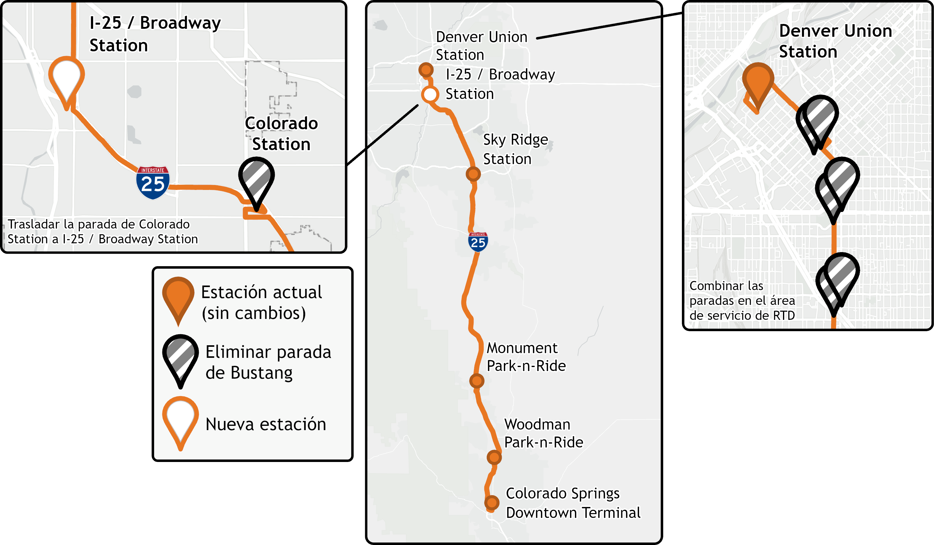 South Line Stop Consolidation Map (Spanish), Summer 2026 detail image