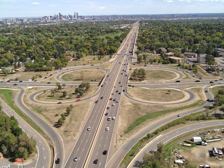 Aerial view of the US .6 and Wadsworth Boulevard interchange