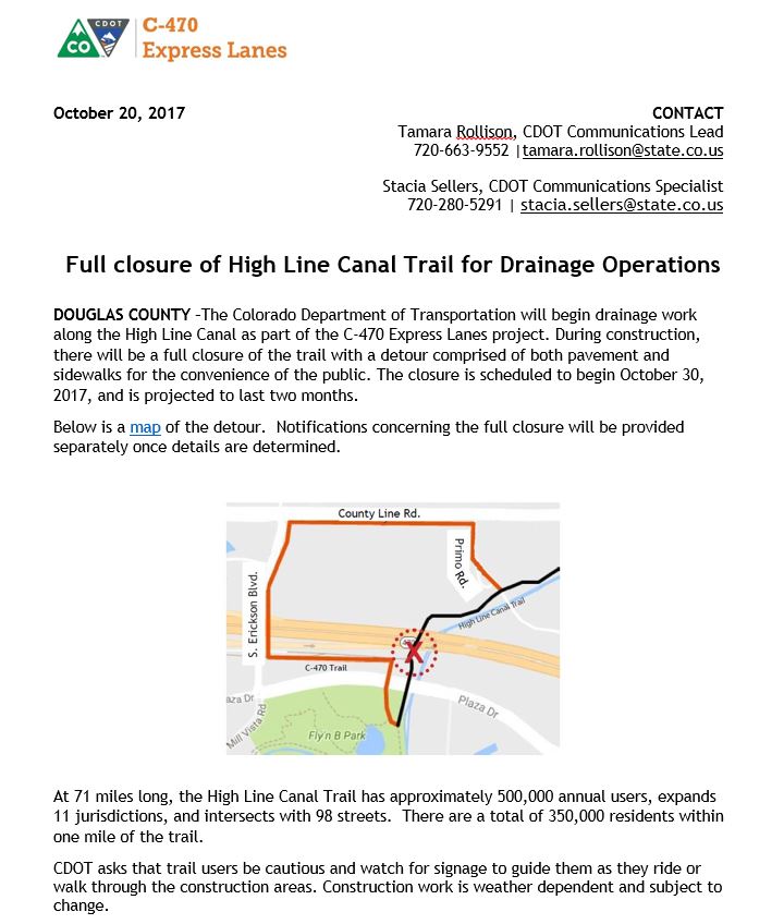 Highline Canal Trail Closure Info detail image