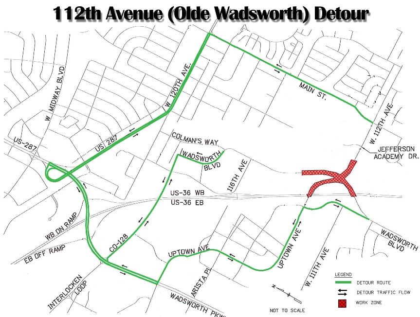 112th & Olde Wadsworth connection detour detail image