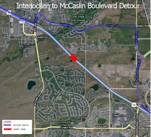 US 36 Between Interlocken and McCaslin Detour detail image