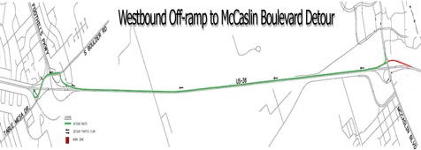 Westbound Off-Ramp to McCaslin Blvd Detour detail image