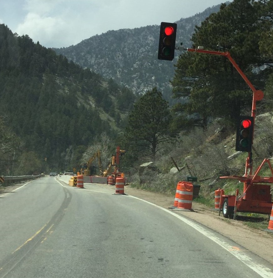 Westbound CO 72 traffic shift at construction zone detail image
