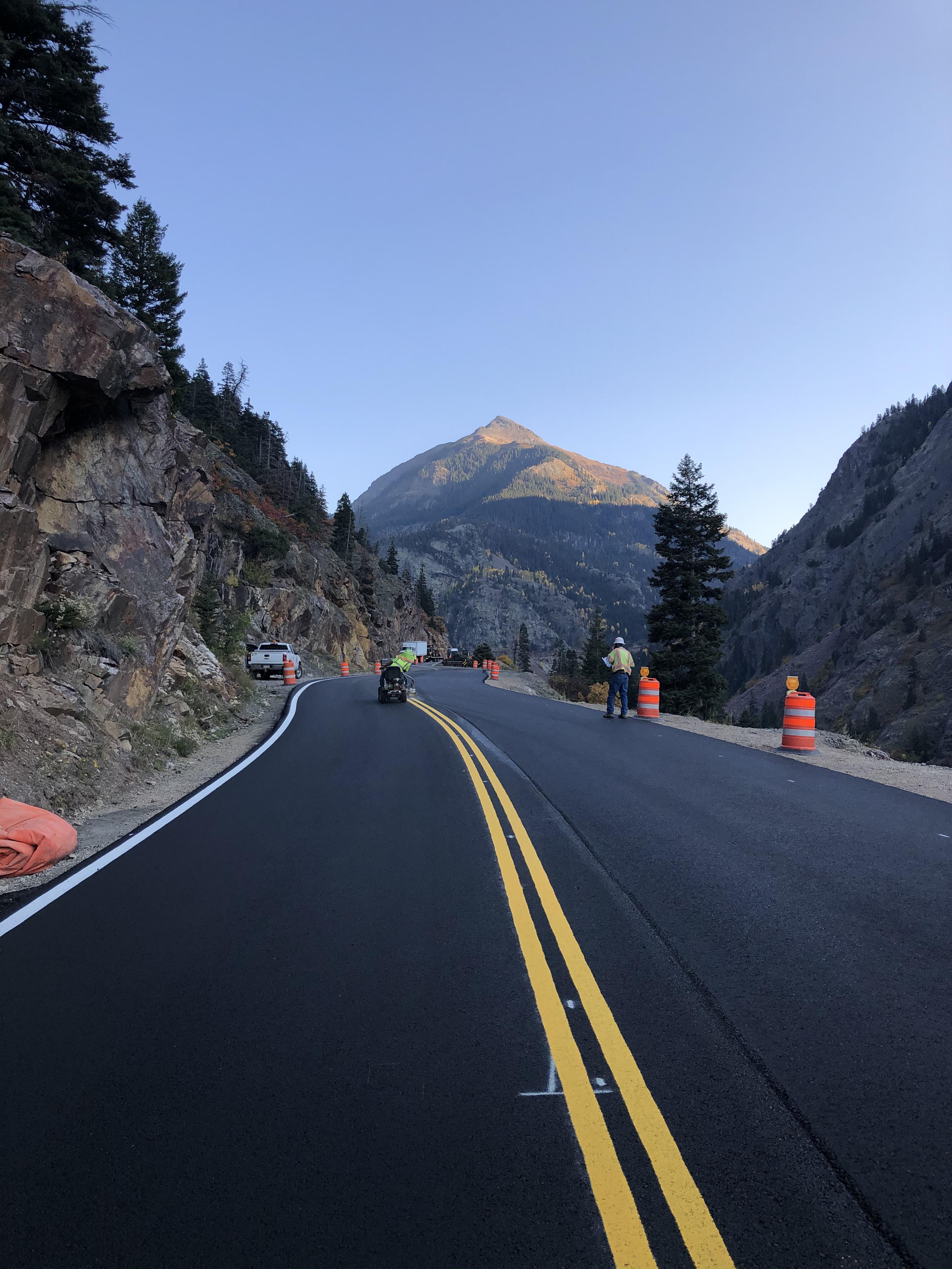Final paving and striping on US 550 crib wall south of Ouray detail image